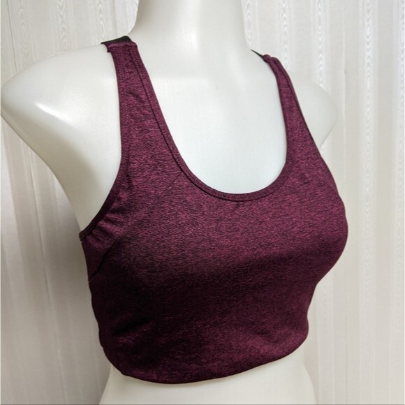 Sam Edelman Sports Bra Women Large Workout Cross Back Straps Top Burgundy Gray L - Picture 6 of 10